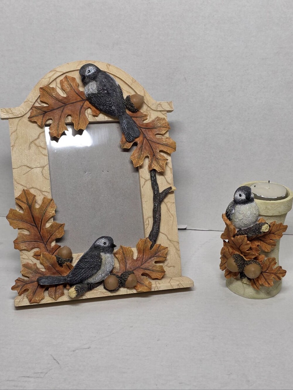 Vintage Feathered Friends By Cheri Lane Tea Light Holder & Photo Frame Chickadee